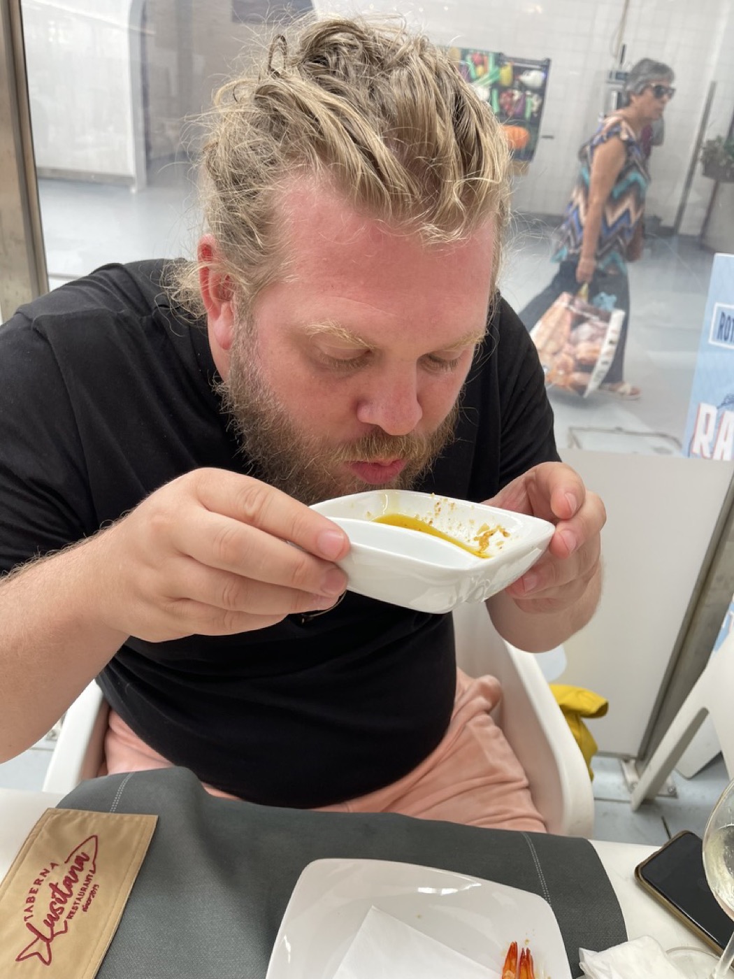 Dave tasting a dish at one of the Rally Fish stops